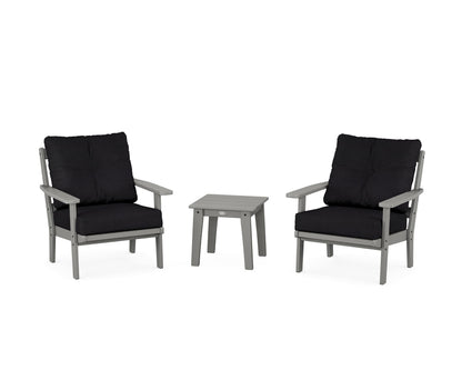 POLYWOOD® Oxford 3-Piece Deep Seating Set in Slate Grey / Midnight Linen