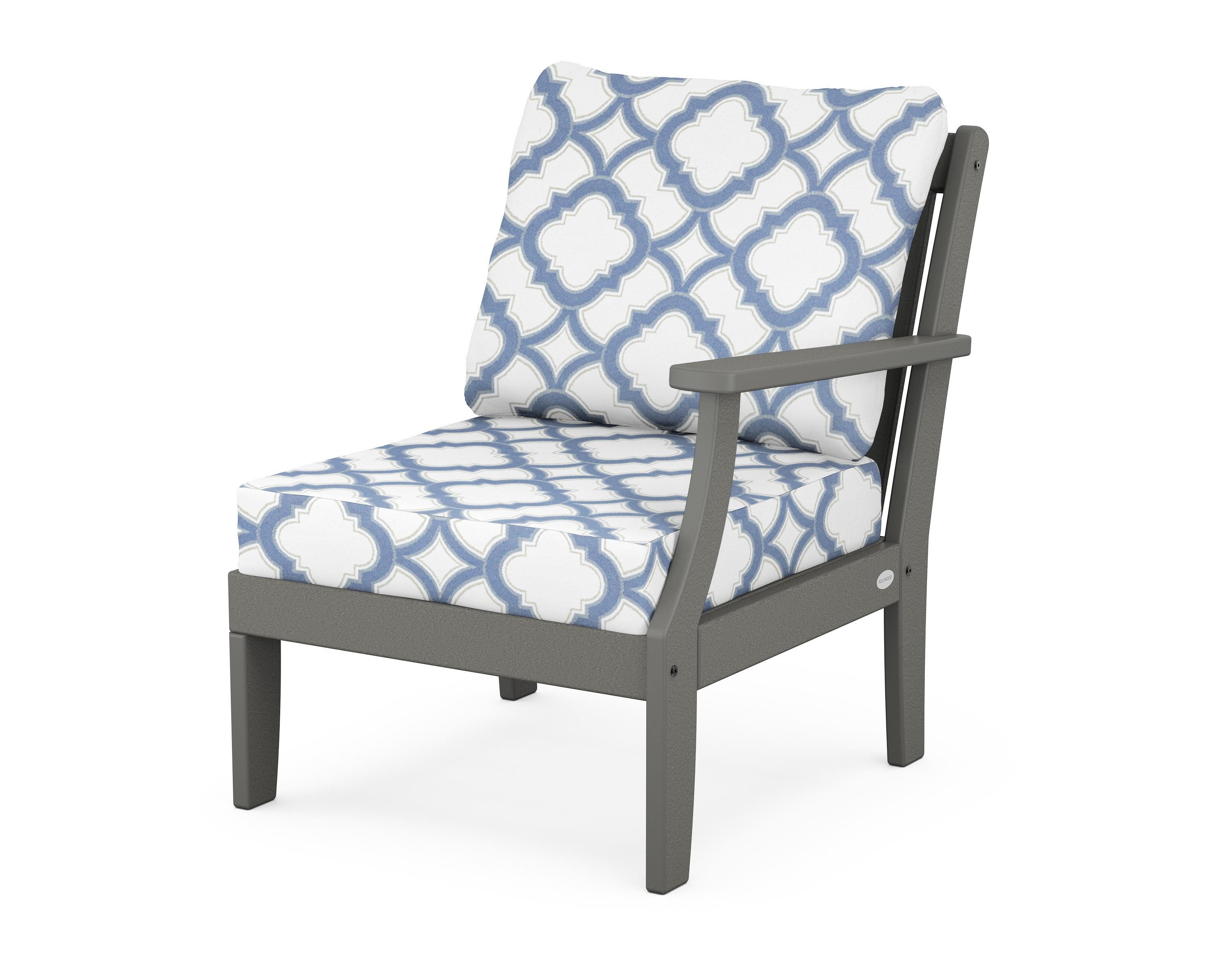 POLYWOOD® Braxton Modular Right Arm Chair in Slate Grey / Trellis Sky Blue