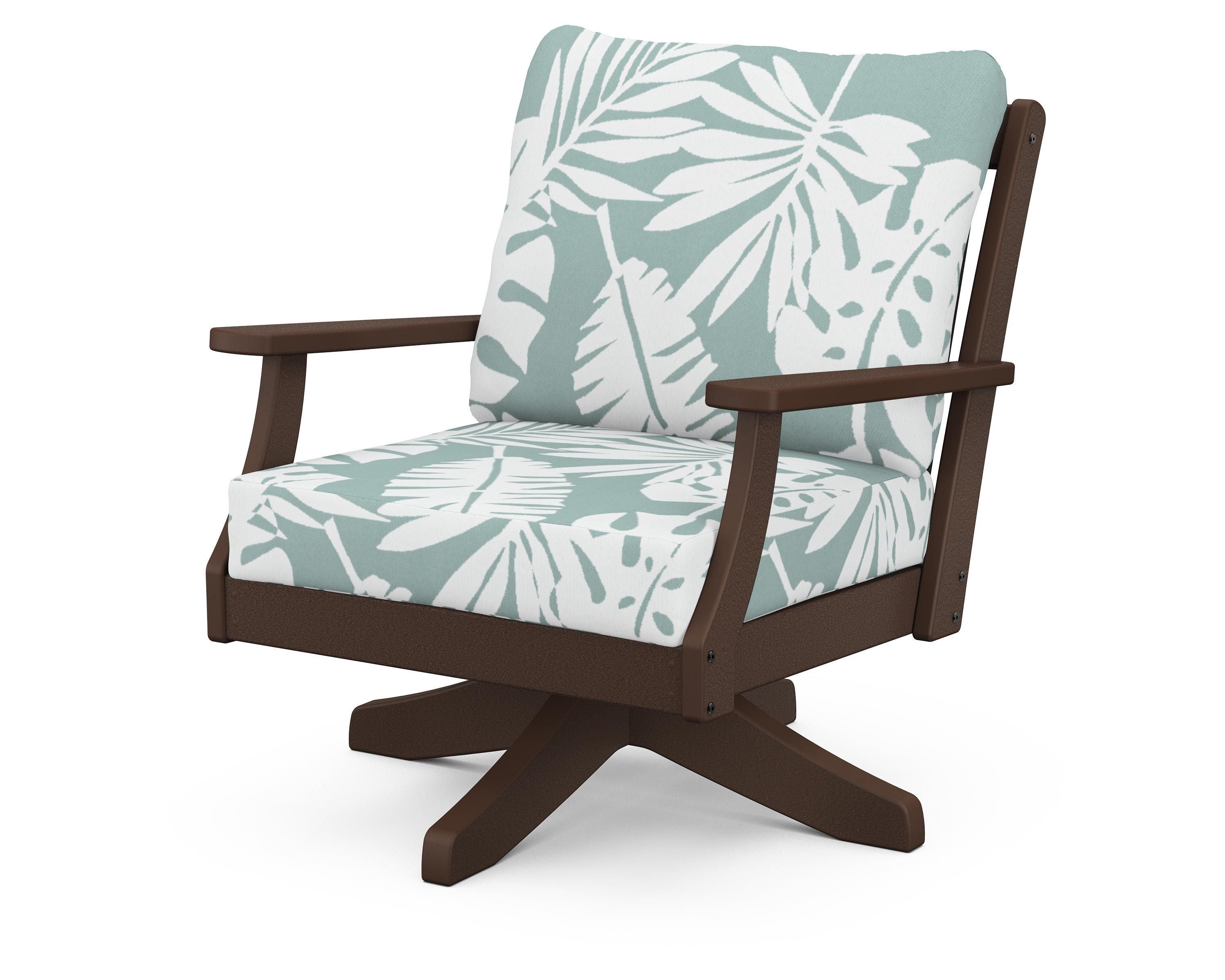 POLYWOOD® Braxton Deep Seating Swivel Chair in Mahogany / Leaf Glacier Spa