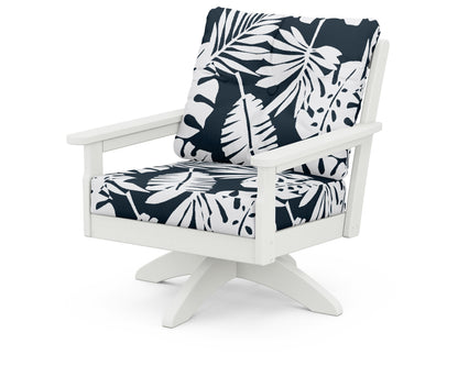 POLYWOOD® Vineyard Deep Seating Swivel Chair in Vintage White / Leaf Marine Indigo