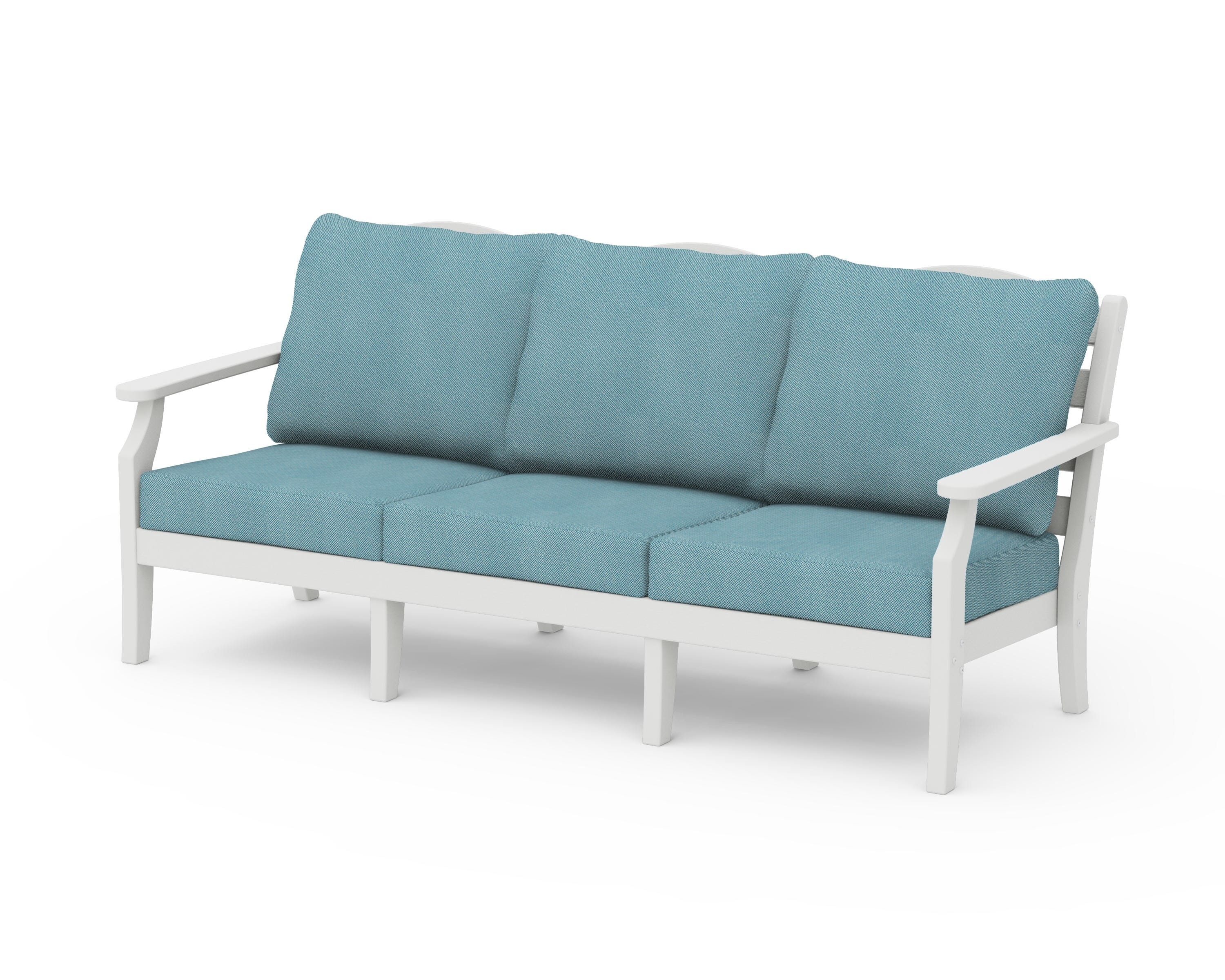 Draper James™ by  POLYWOOD® Savannah Deep Seating Sofa in Vintage White / Lattice Sky Blue
