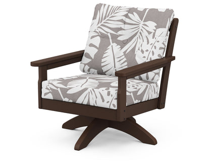 POLYWOOD® Vineyard Deep Seating Swivel Chair in Mahogany / Leaf Grey Mist