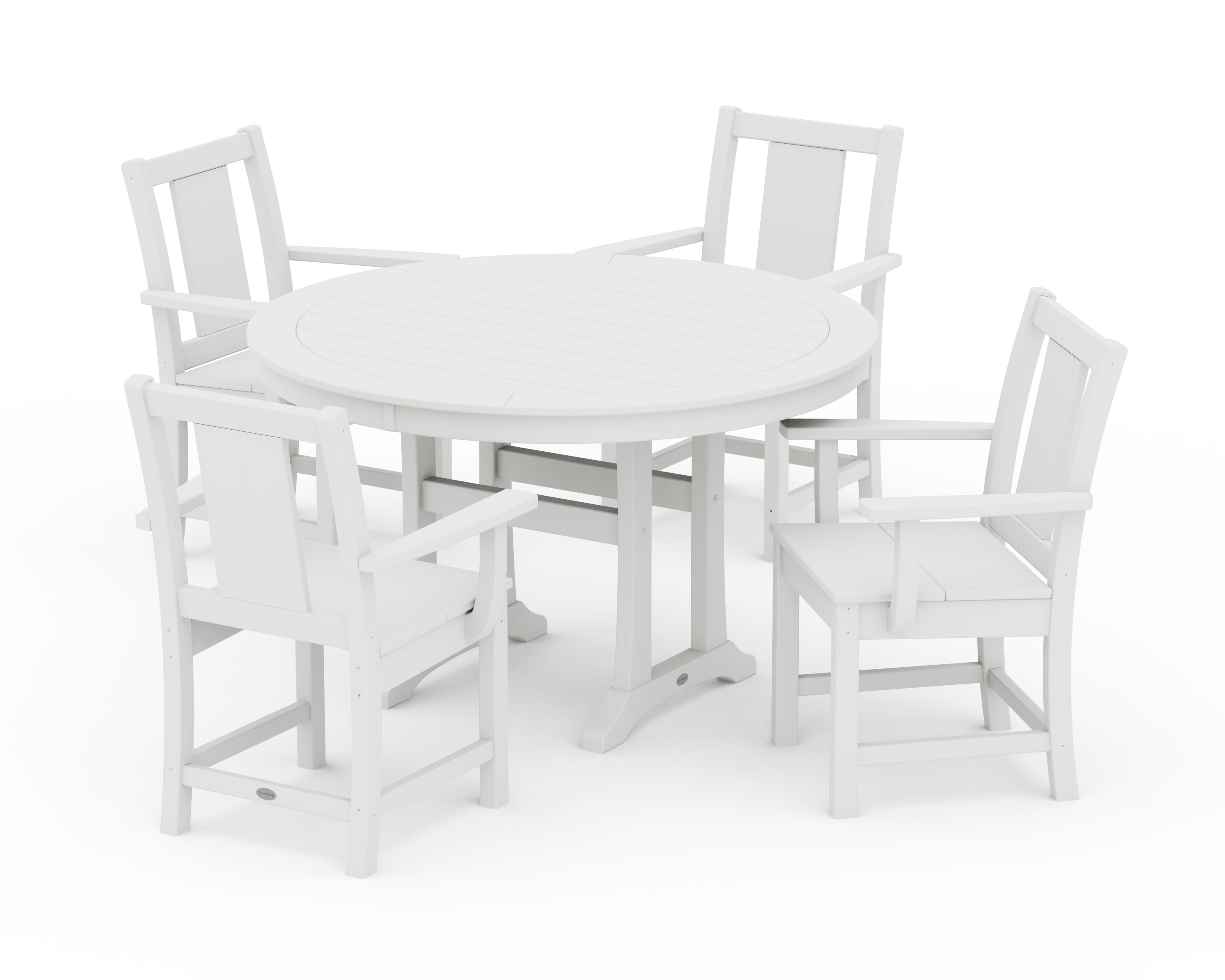 POLYWOOD® Prairie 5-Piece Round Dining Set with Trestle Legs in White