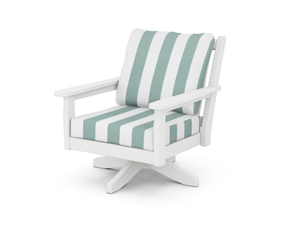 POLYWOOD® Chippendale Deep Seating Swivel Chair in White / Cabana Stripe Glacier Spa