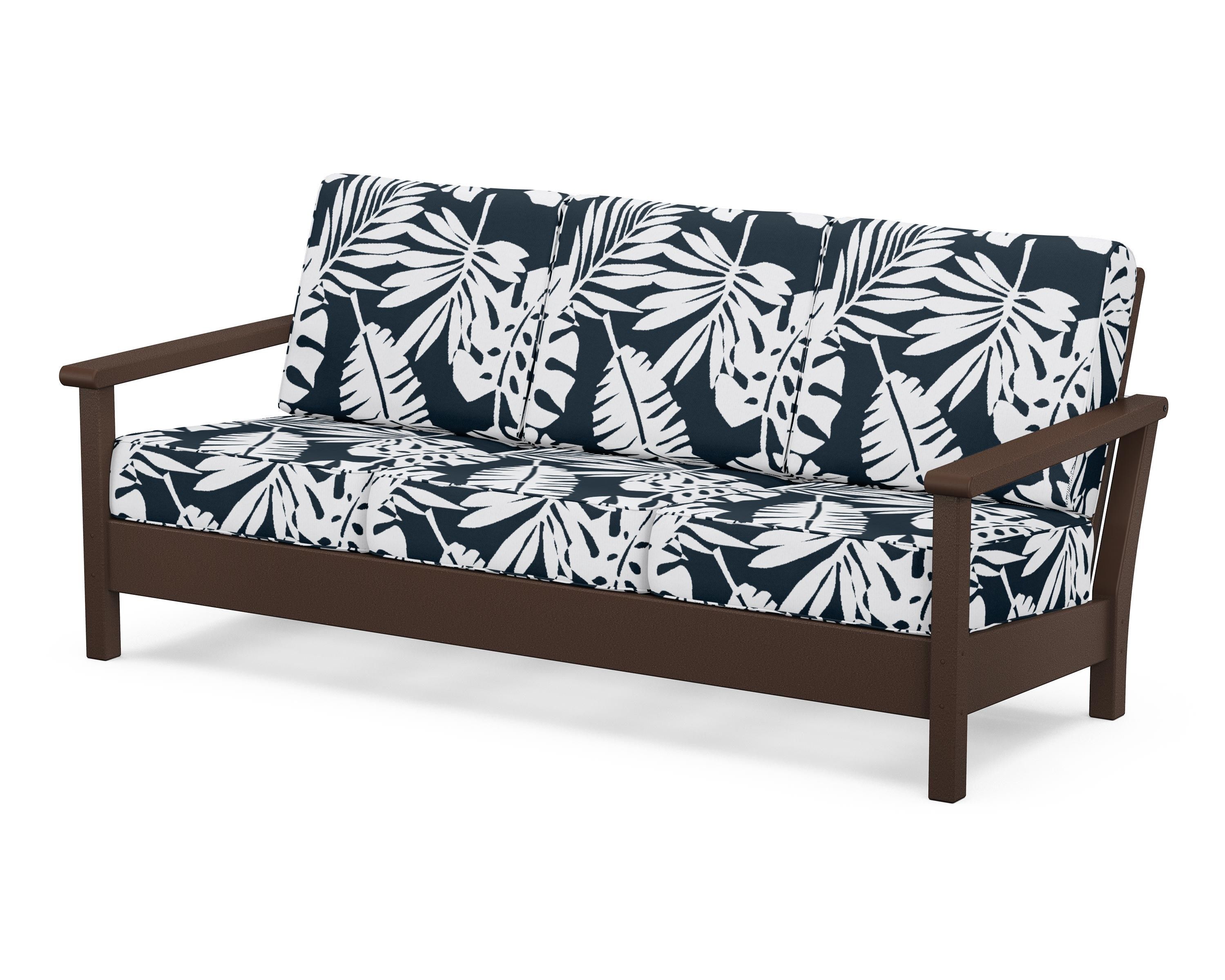 POLYWOOD® Harbour Deep Seating Sofa in Mahogany / Leaf Marine Indigo