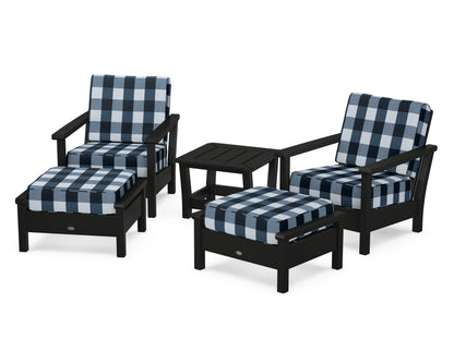 POLYWOOD® Harbour 5-Piece Deep Seating Chair Set in Black / Buffalo Plaid Marine Indigo