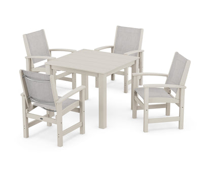 POLYWOOD® Coastal 5-Piece Parsons Dining Set in Sand / Parchment Sling