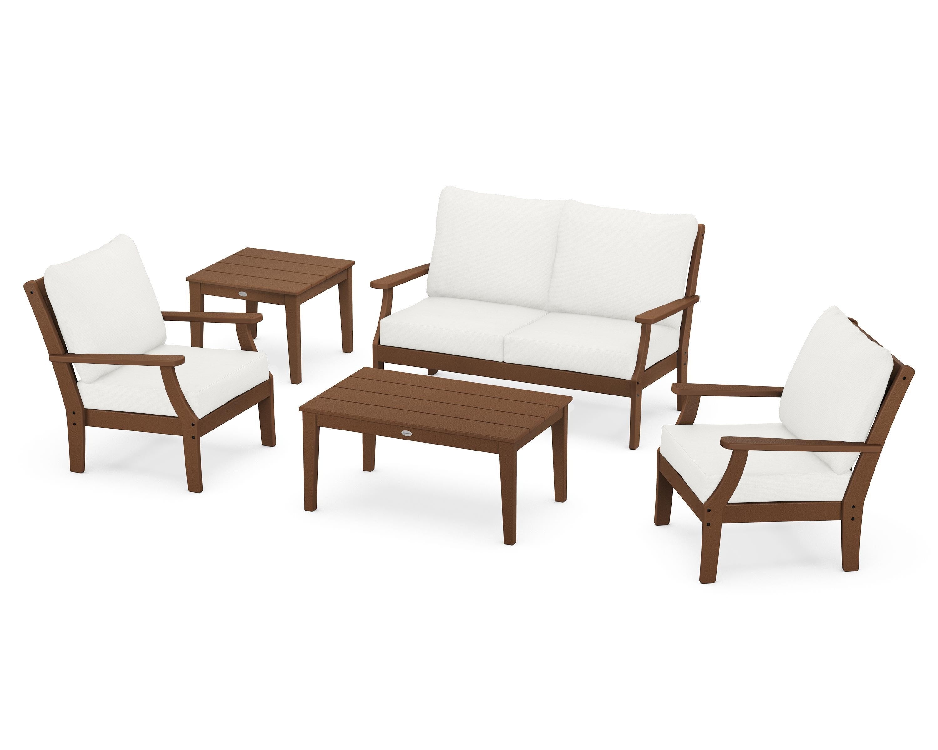 POLYWOOD® Braxton 5-Piece Deep Seating Set in Teak / Natural Linen