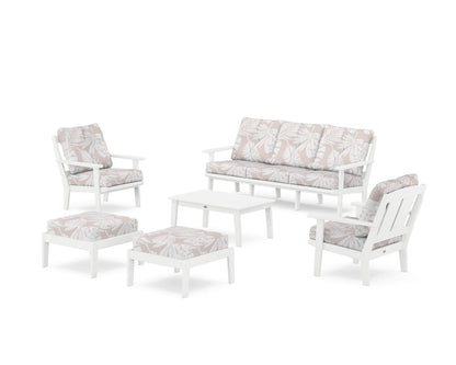 POLYWOOD® Mission 6-Piece Lounge Sofa Set in White / Leaf Dune Burlap