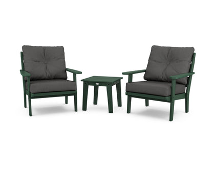 POLYWOOD® Lakeside 3-Piece Deep Seating Chair Set in Green / Spectrum Carbon