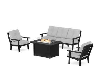 POLYWOOD® Mission Deep Seating Fire Pit Table Set in Black / Granite