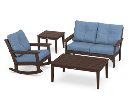 POLYWOOD® Vineyard 4-Piece Deep Seating Rocker Set in Mahogany / Sky Blue
