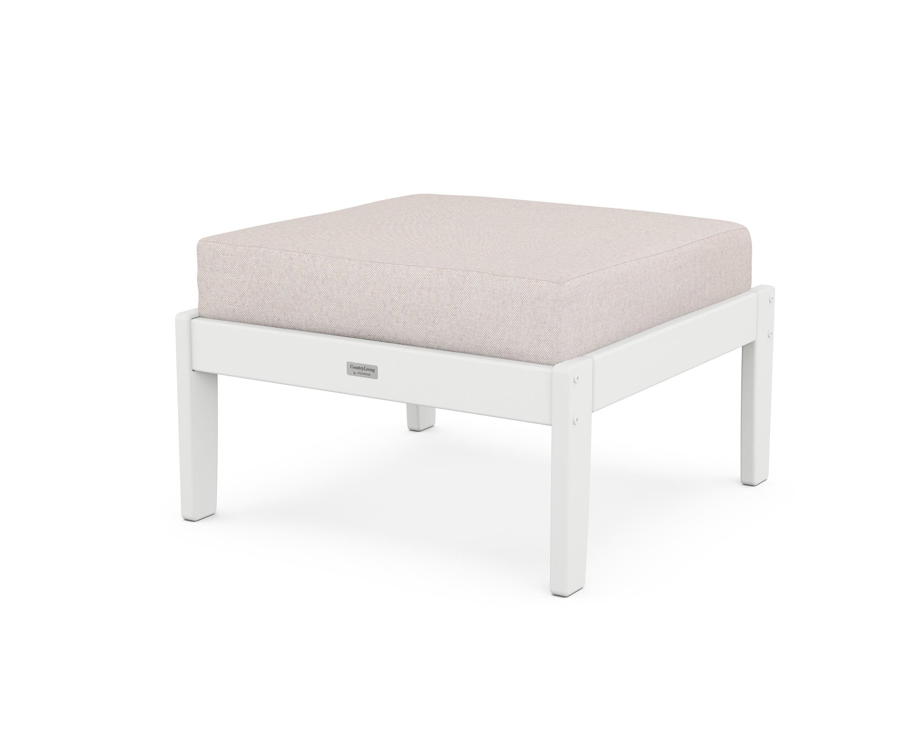 Country Living Cottage Deep Seating Ottoman in White / Dune Burlap