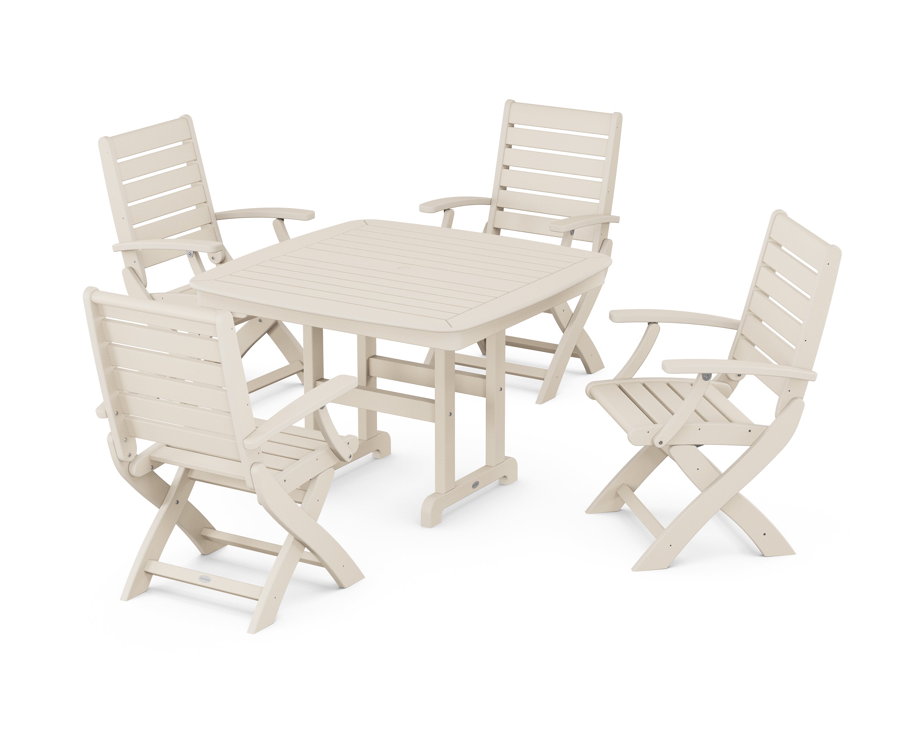 POLYWOOD® Signature Folding Chair 5-Piece Dining Set with Trestle Legs in Sand