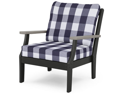 POLYWOOD® Braxton Deep Seating Chair in Black / Driftwood / Buffalo Plaid Navy