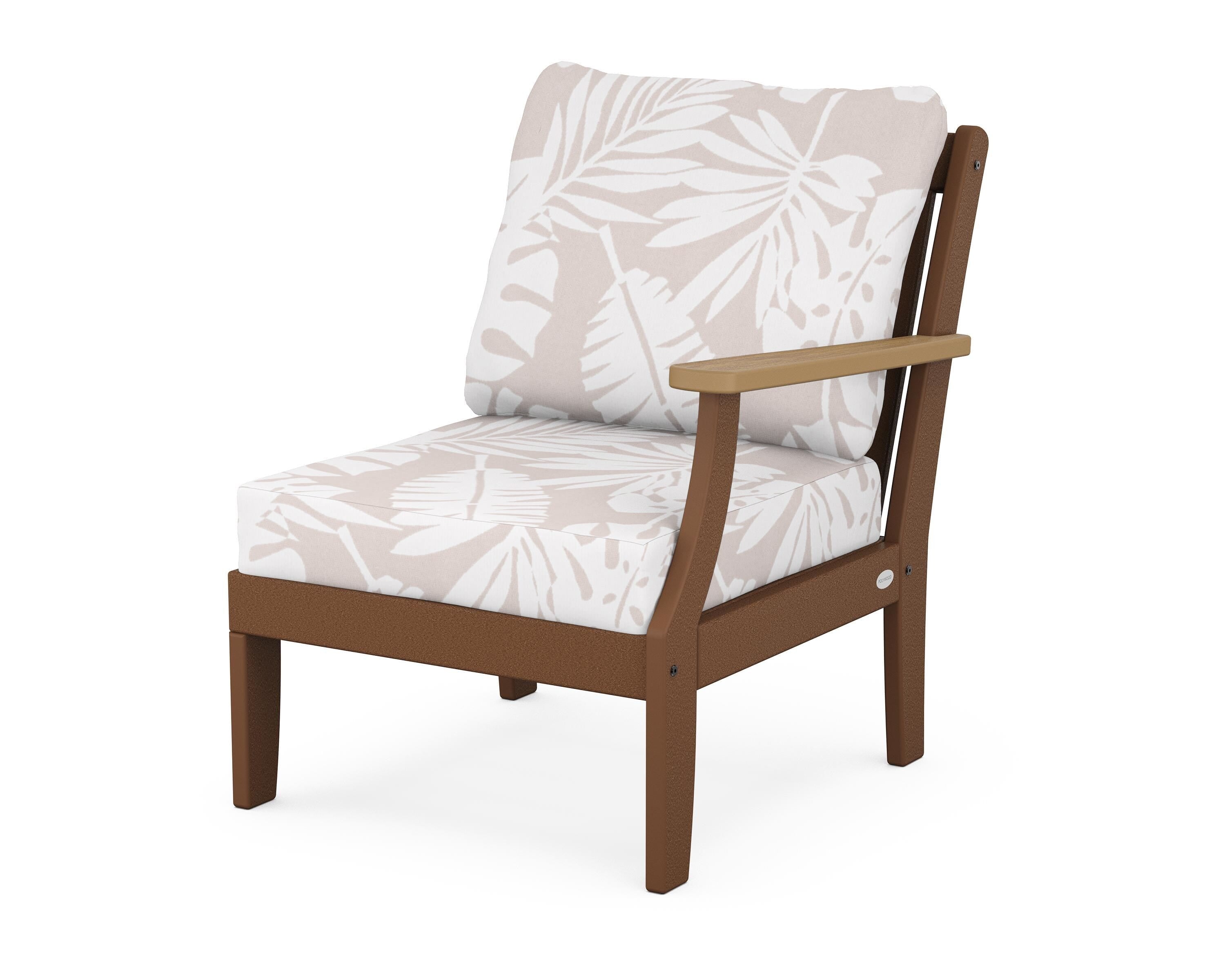 POLYWOOD® Braxton Modular Right Arm Chair in Teak / Natural / Leaf Dune Burlap