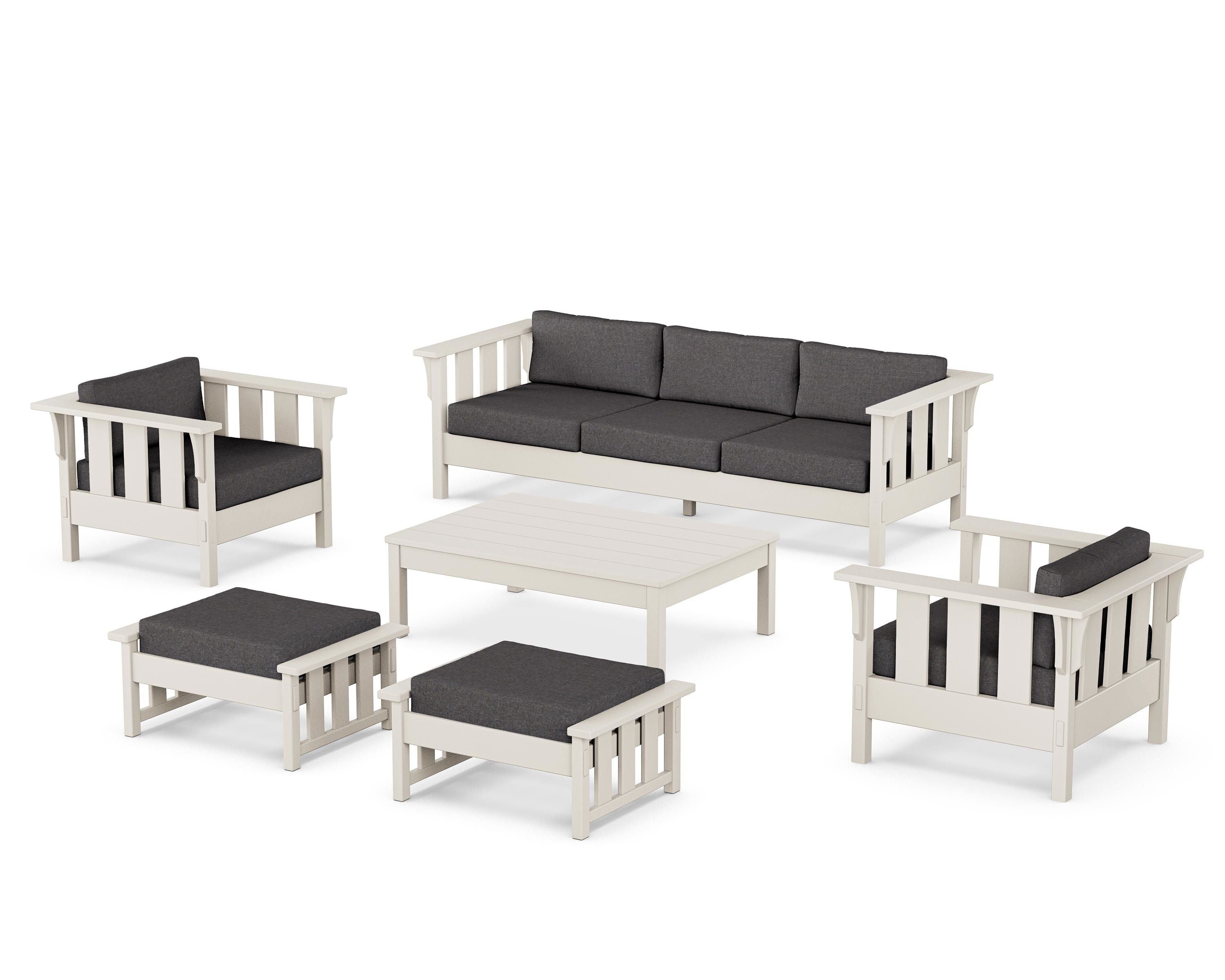 Martha Stewart by POLYWOOD® Acadia 6-Piece Lounge Sofa Set in Sand / Ash Charcoal