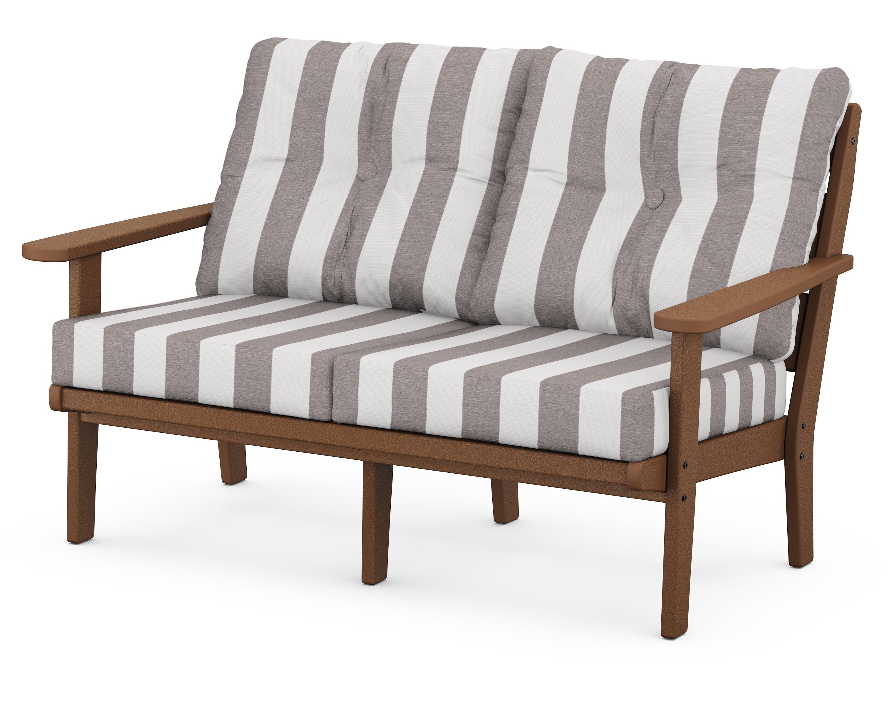 POLYWOOD® Lakeside Deep Seating Loveseat in Teak / Cabana Stripe Grey Mist