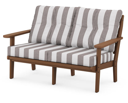 POLYWOOD® Lakeside Deep Seating Loveseat in Teak / Cabana Stripe Grey Mist