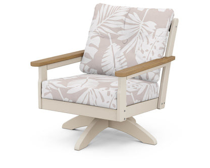 POLYWOOD® Vineyard Deep Seating Swivel Chair in Sand / Natural / Leaf Dune Burlap