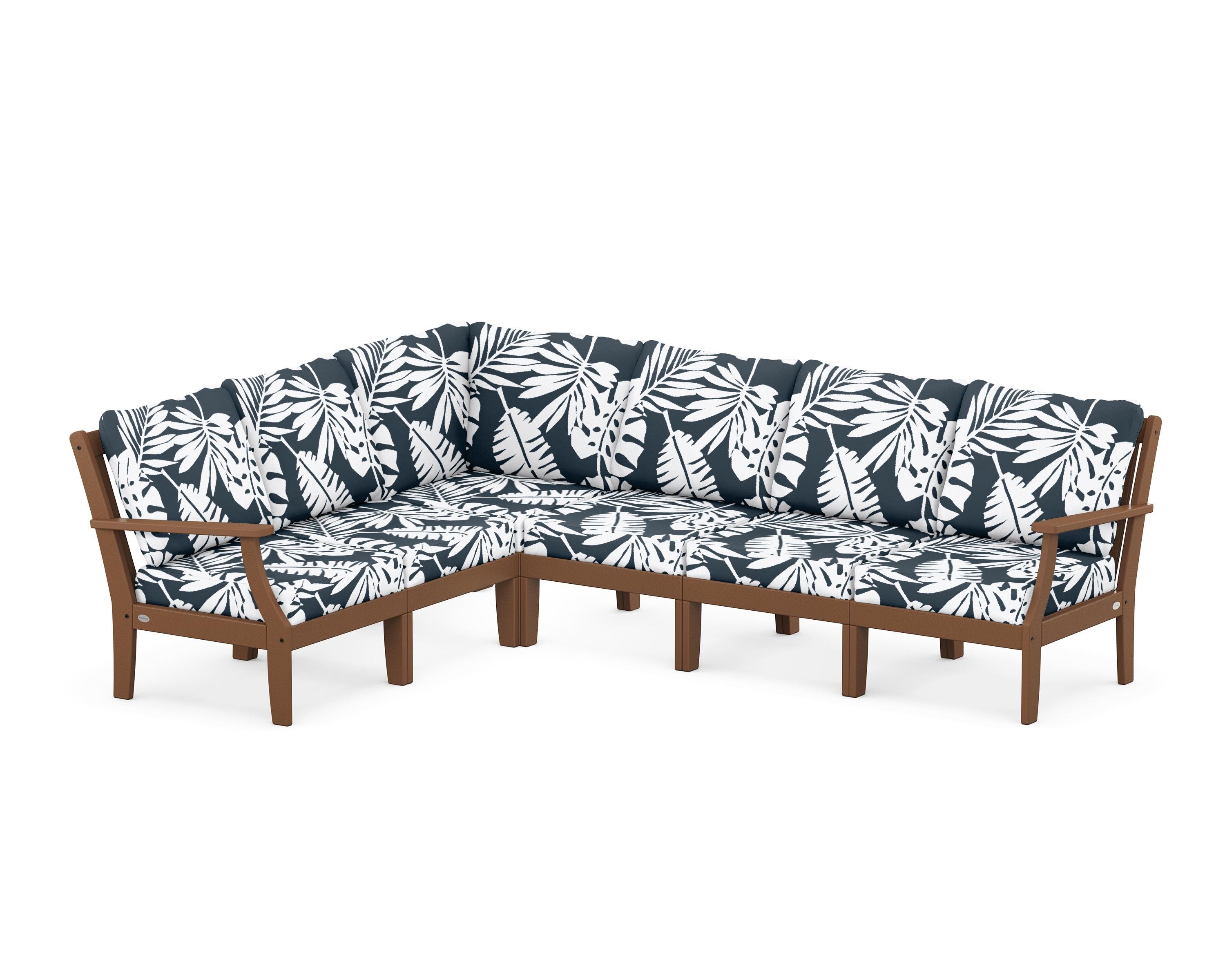 POLYWOOD® Braxton Modular 6-Piece Deep Seating Set in Teak / Leaf Marine Indigo