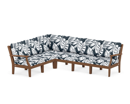 POLYWOOD® Braxton Modular 6-Piece Deep Seating Set in Teak / Leaf Marine Indigo