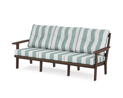 POLYWOOD® Oxford Deep Seating Sofa in Mahogany / Cabana Stripe Glacier Spa