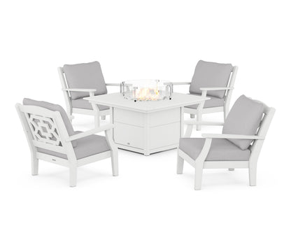 Martha Stewart by POLYWOOD® Chinoiserie 5-Piece Deep Seating Set with Fire Pit Table in White / Granite