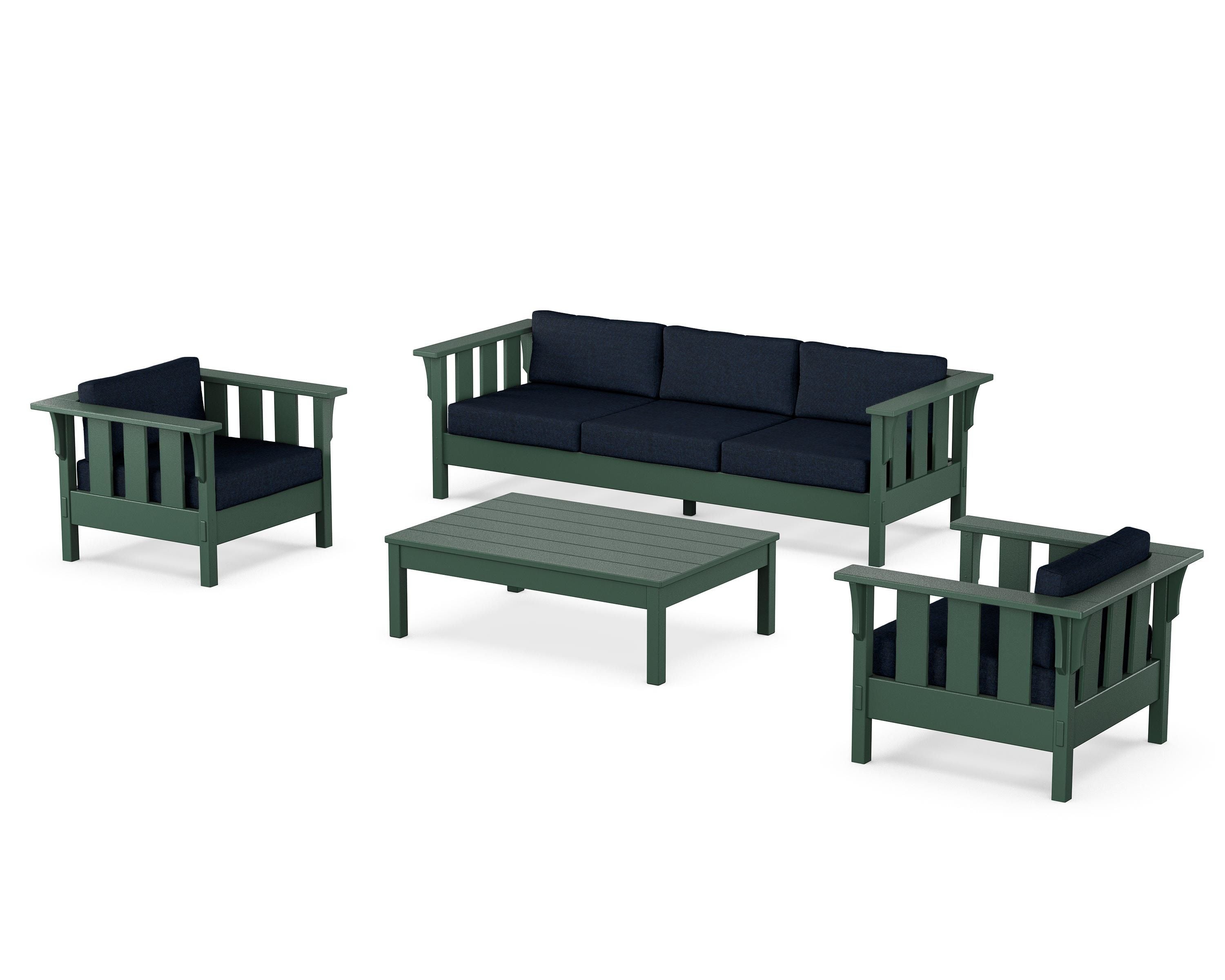 Martha Stewart by POLYWOOD® Acadia 4-Piece Deep Seating Set with Sofa in Green / Marine Indigo