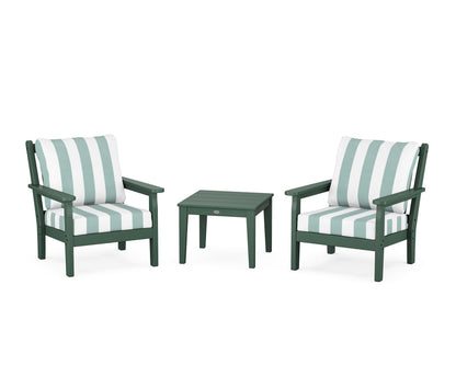POLYWOOD® Chippendale 3-Piece Deep Seating Set in Green / Cabana Stripe Glacier Spa