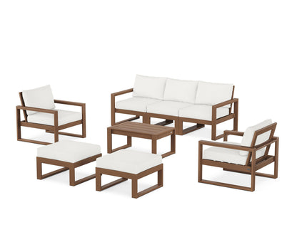 POLYWOOD® EDGE Sectional 8-Piece Lounge Sofa Set in Teak / Natural Linen