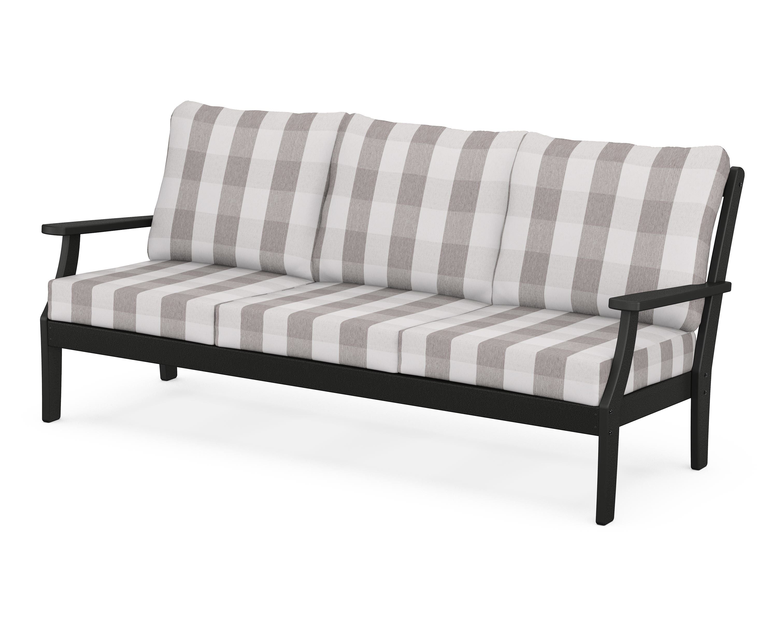 POLYWOOD® Braxton Deep Seating Sofa in Black / Buffalo Plaid Grey Mist