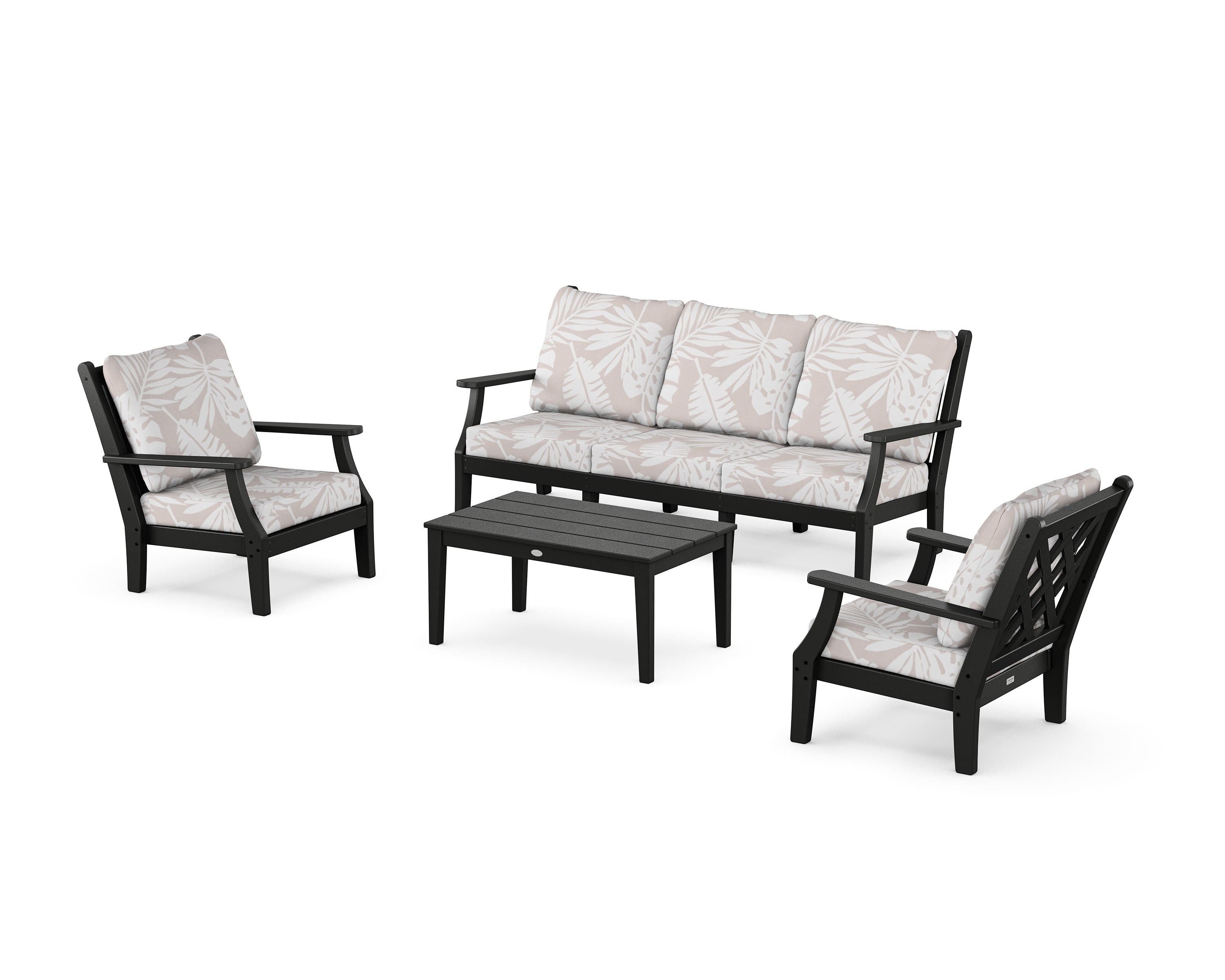 Country Living Wovendale 4-Piece Deep Seating Set with Sofa in Black / Leaf Dune Burlap