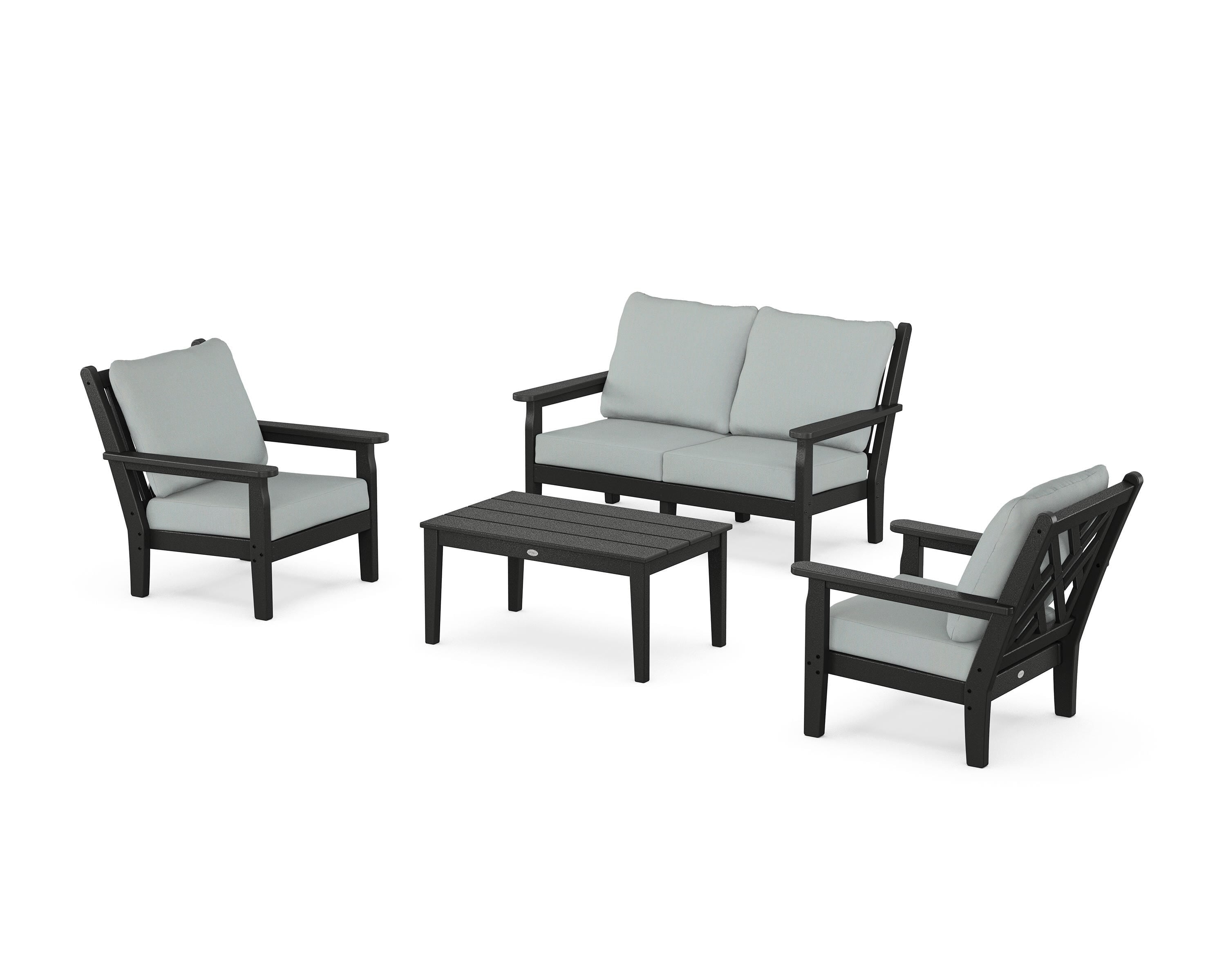 POLYWOOD® Chippendale 4-Piece Deep Seating Set with Loveseat in Black / Spa