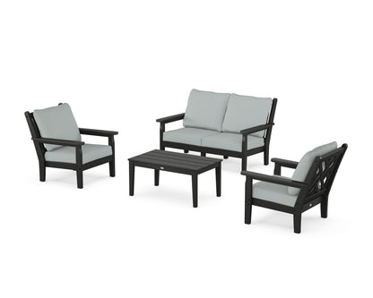 POLYWOOD® Chippendale 4-Piece Deep Seating Set with Loveseat in Black / Spa