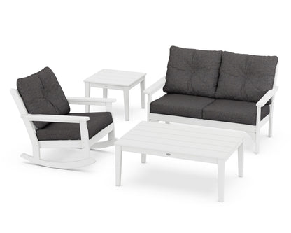 POLYWOOD® Vineyard 4-Piece Deep Seating Rocker Set in White / Ash Charcoal