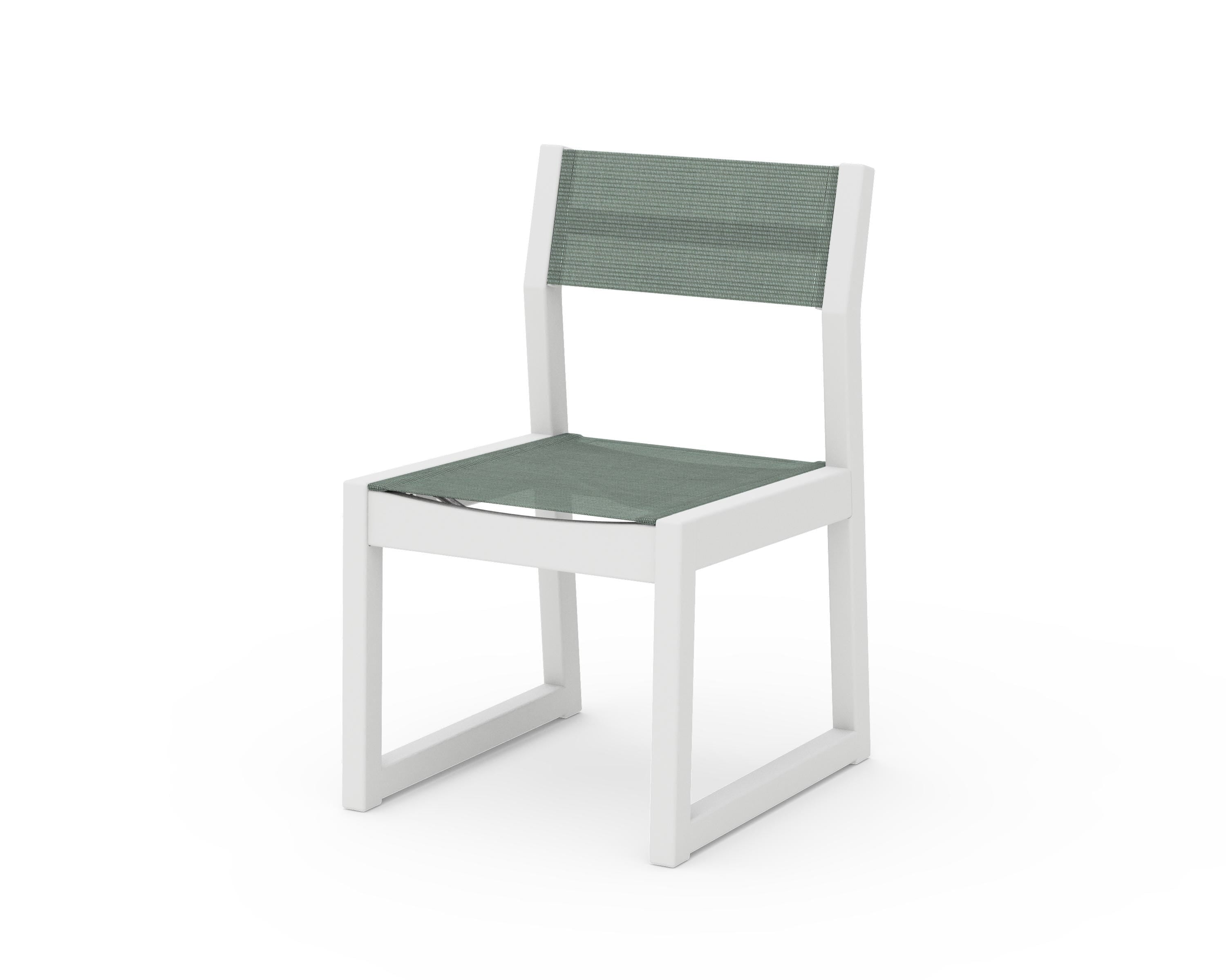 POLYWOOD® EDGE Sling Dining Side Chair in White / Dupioni Sea Mist Sling