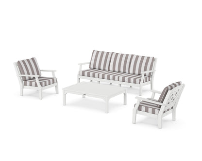 Martha Stewart by POLYWOOD® Chinoiserie 4-Piece Deep Seating Set with Sofa in White / Cabana Stripe Grey Mist
