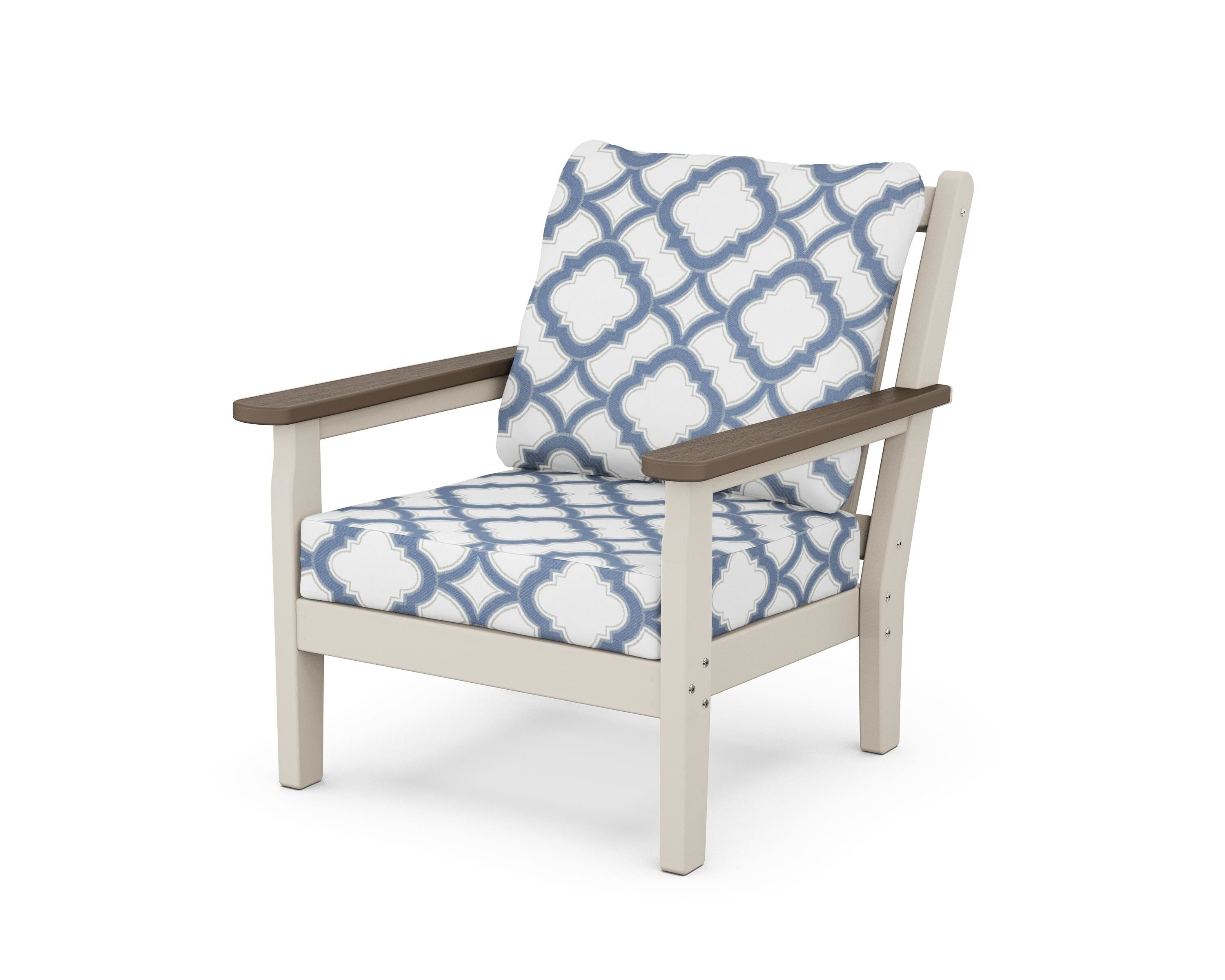 POLYWOOD® Chippendale Deep Seating Chair in Sand / Kona / Trellis Sky Blue