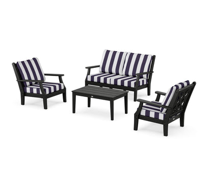 Country Living Wovendale 4-Piece Deep Seating Set with Loveseat in Black / Cabana Stripe Navy