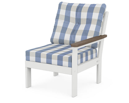 POLYWOOD® Vineyard Modular Right Arm Chair in White / Kona / Buffalo Plaid Sky Blue