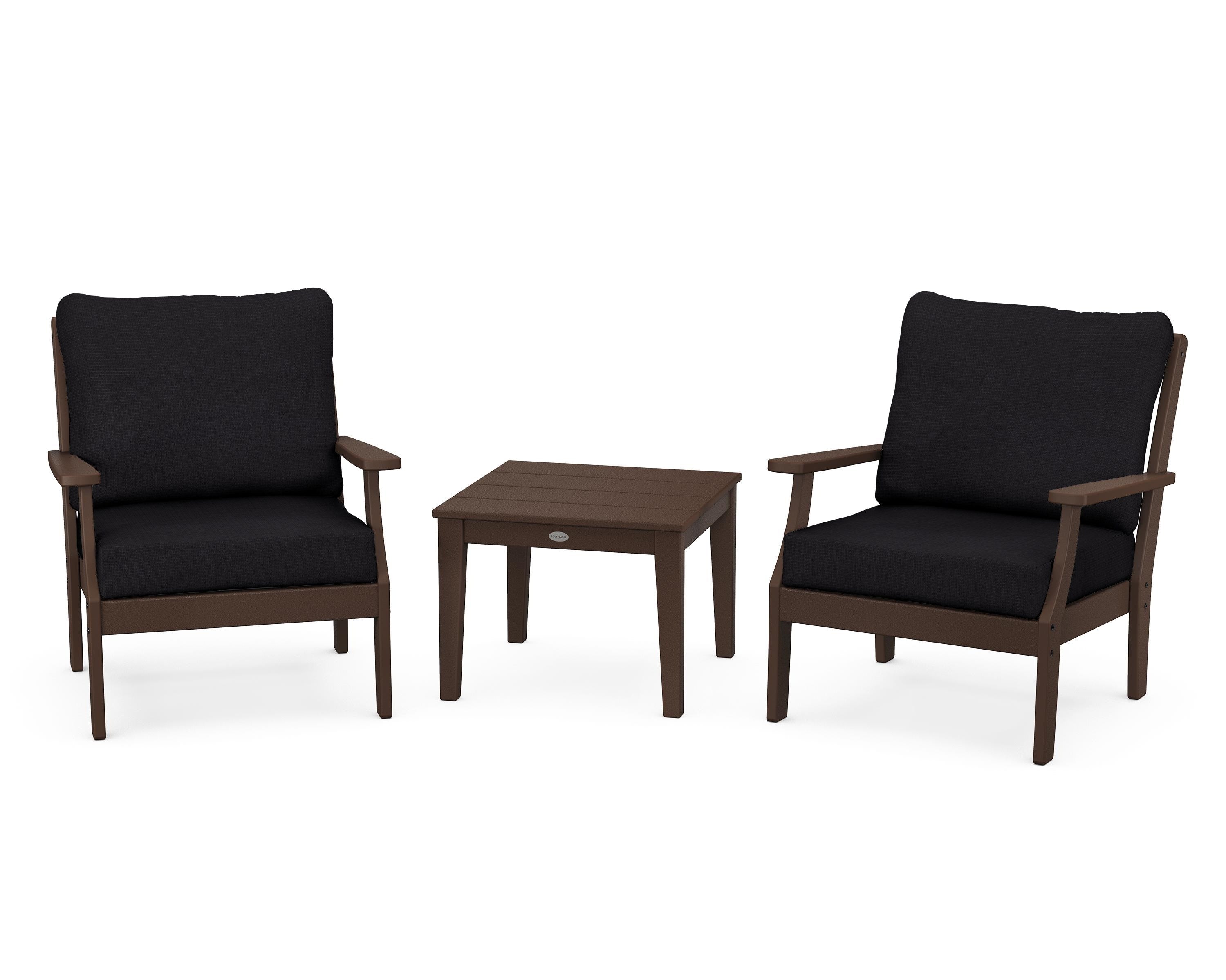 POLYWOOD® Braxton 3-Piece Deep Seating Set in Mahogany / Midnight Linen