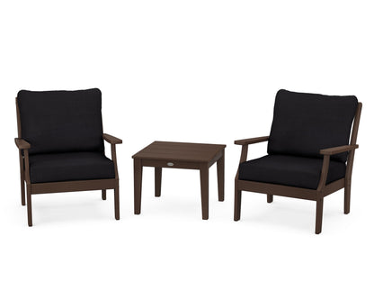 POLYWOOD® Braxton 3-Piece Deep Seating Set in Mahogany / Midnight Linen