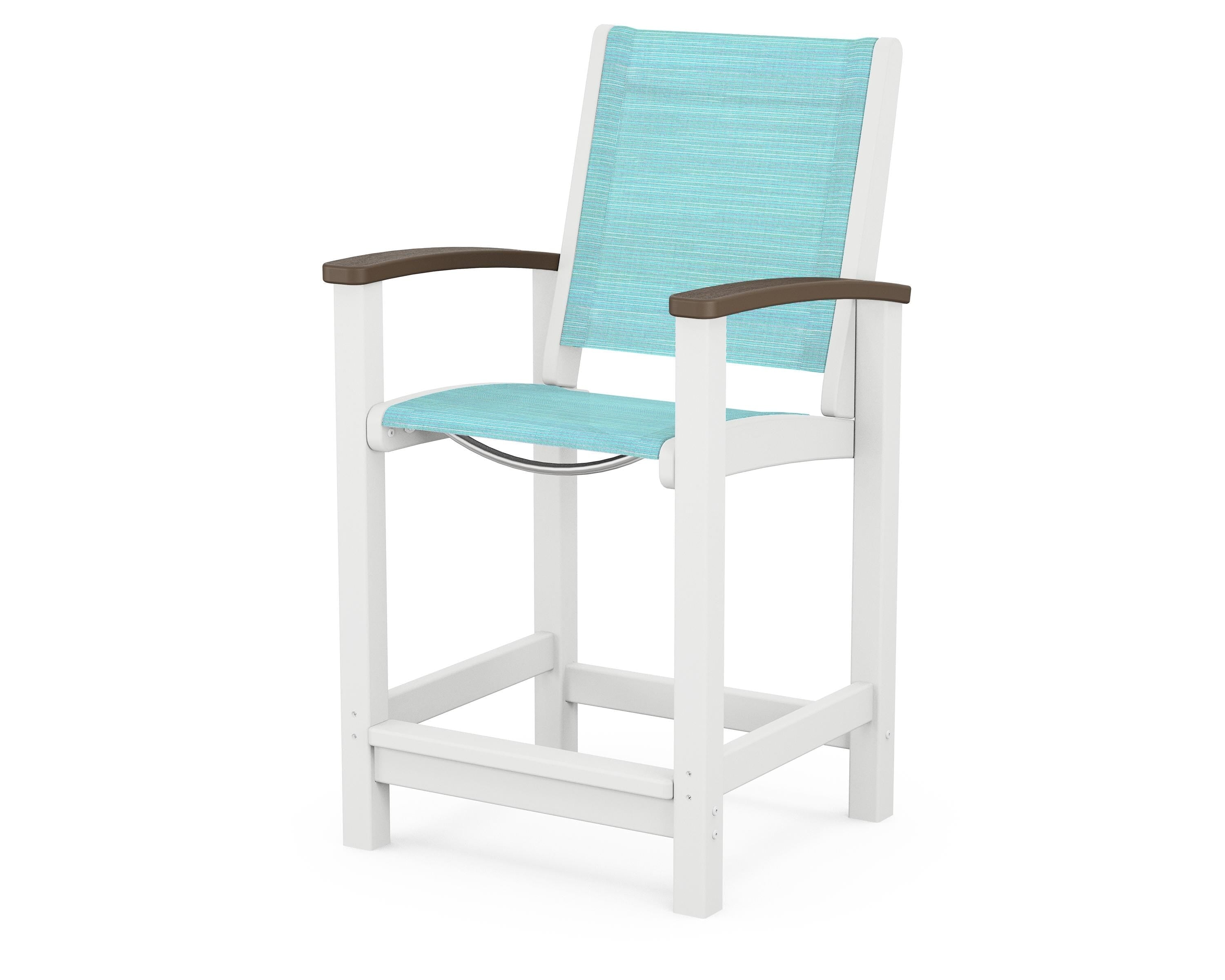 POLYWOOD® Coastal Counter Chair in White / Kona / Dupioni Aquamarine Sling