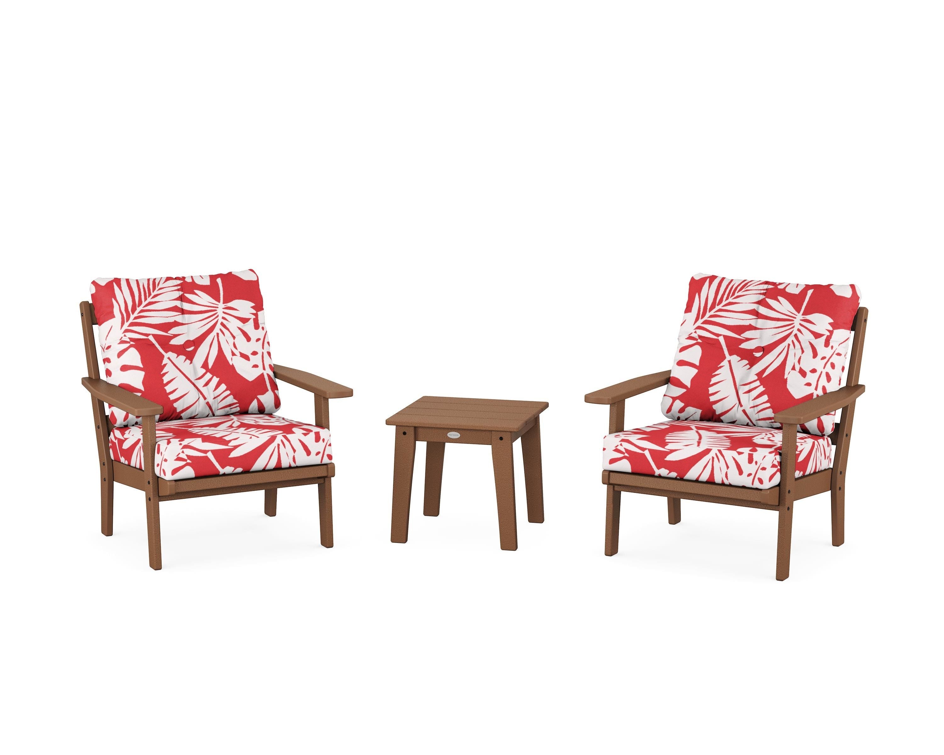 POLYWOOD® Prairie 3-Piece Deep Seating Set in Teak / Leaf Crimson