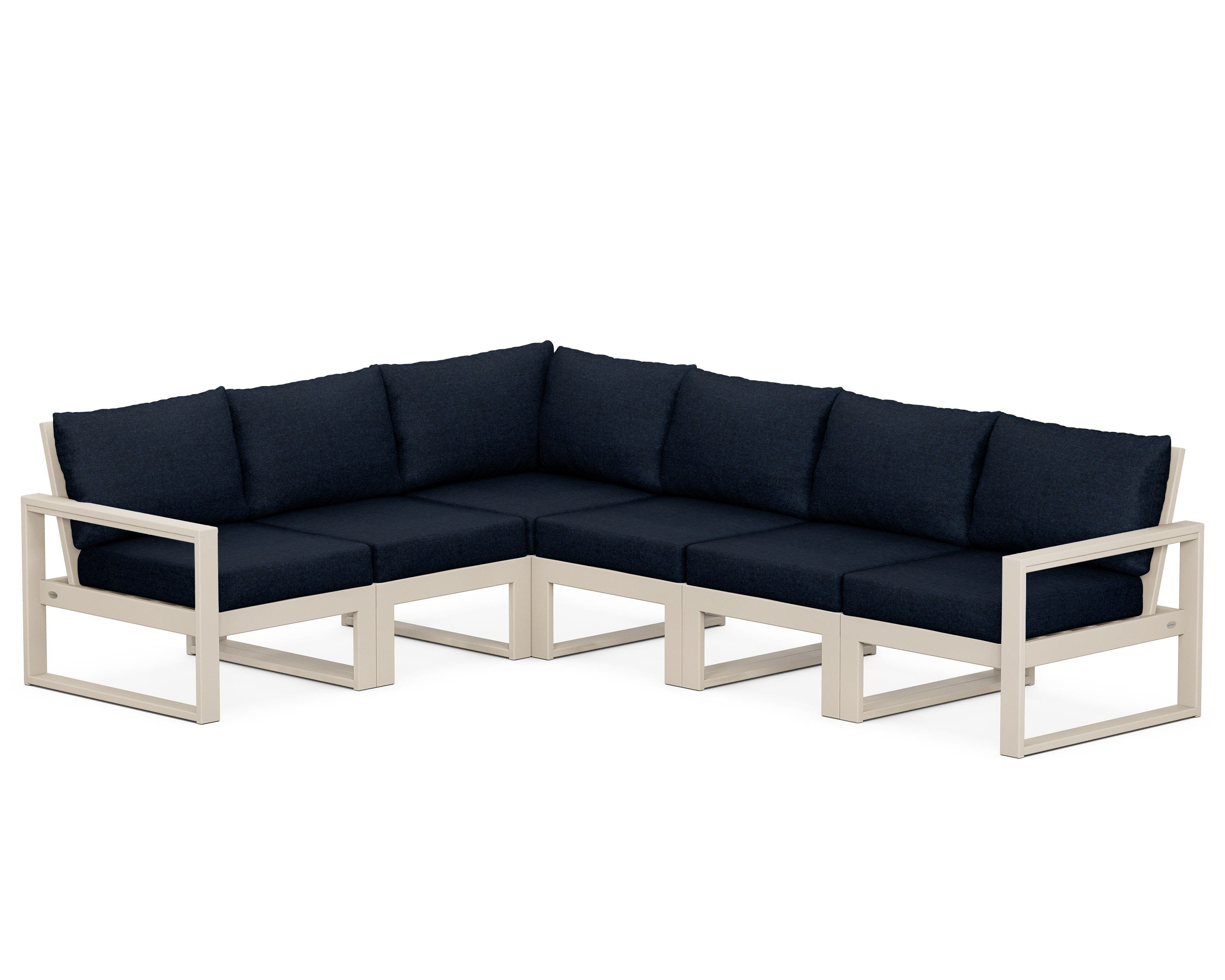 POLYWOOD® EDGE 6-Piece Modular Deep Seating Set in Sand / Marine Indigo