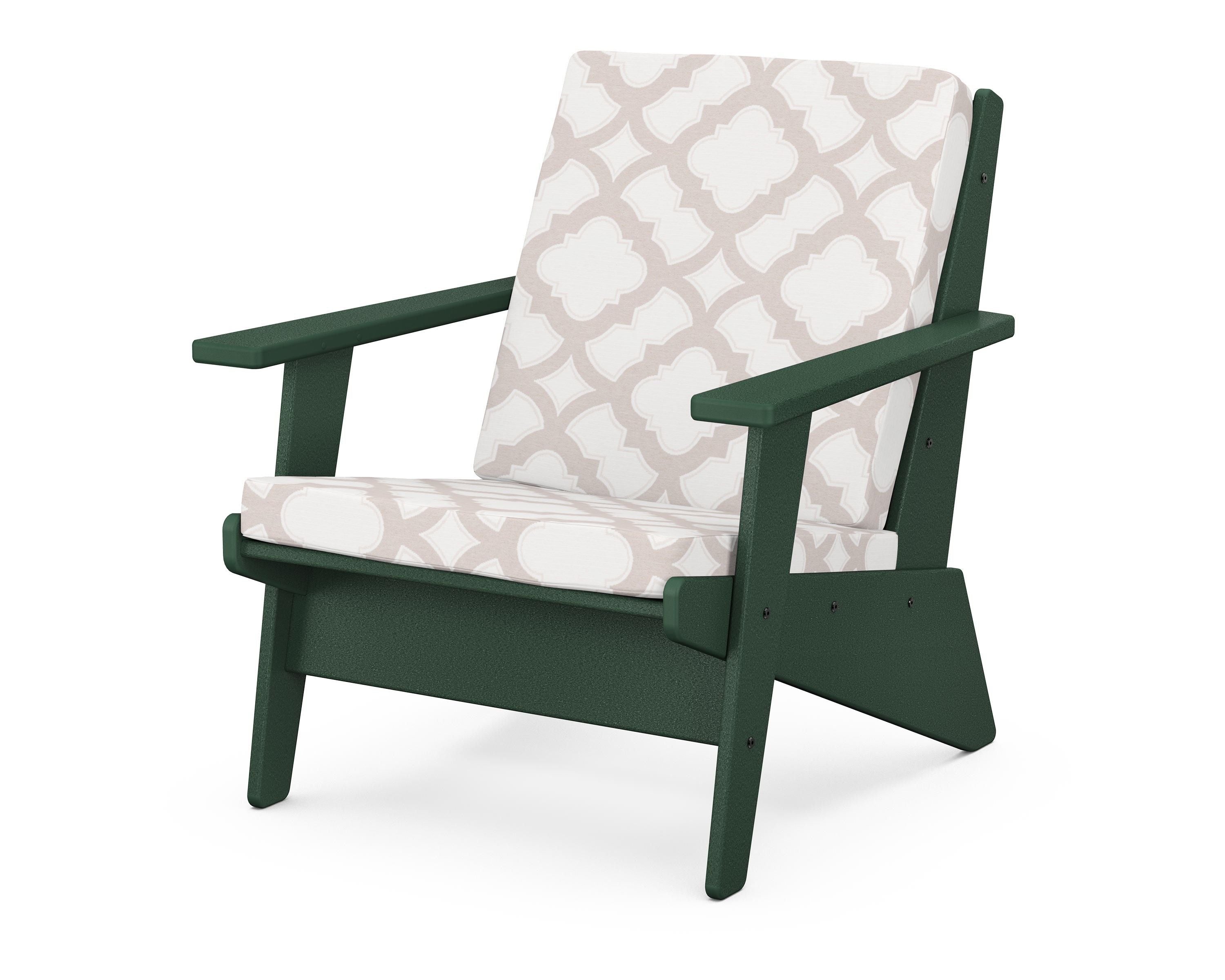 POLYWOOD® Riviera Modern Lounge Chair in Green / Trellis Dune Burlap