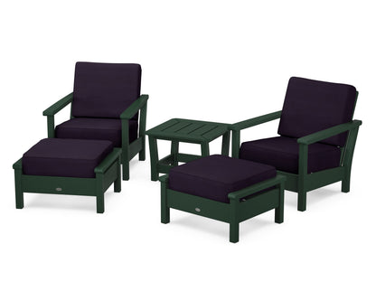 POLYWOOD® Harbour 5-Piece Deep Seating Chair Set in Green / Navy Linen