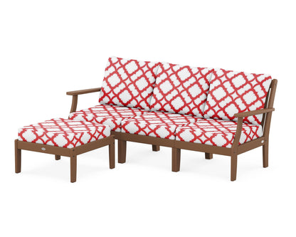 POLYWOOD® Braxton Modular 4-Piece Deep Seating Set with Ottoman in Teak / Trellis Crimson