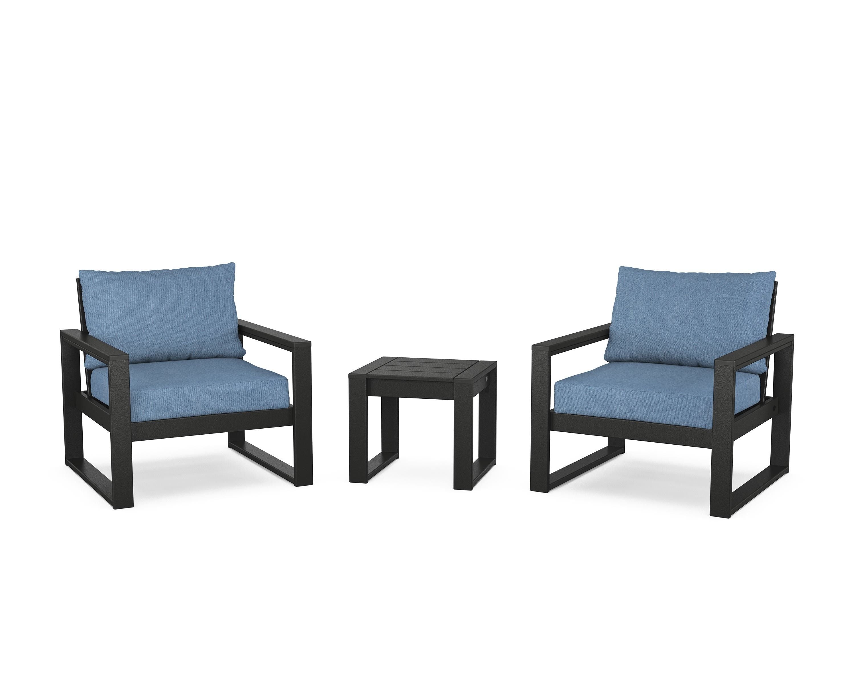 POLYWOOD® EDGE Sectional 3-Piece Deep Seating Set in Black / Sky Blue